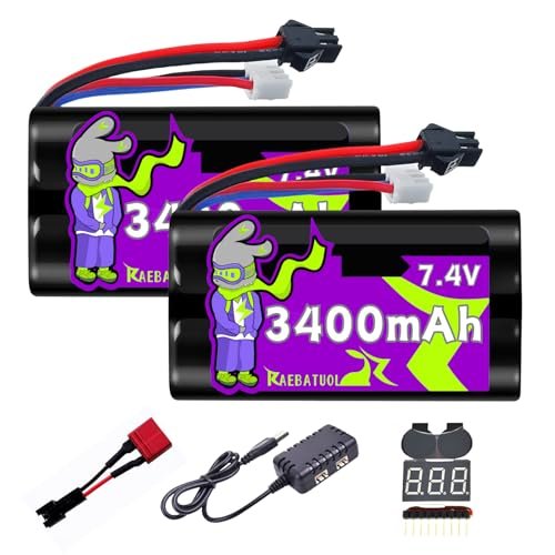 Raebatuol 3400mAh 7.4V Li ion Battery with SM2P Plug High Capacity for KTM RC 390 Engine Oil Capacity and RC Cars