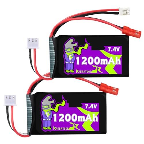 Raebatuol 1200mAh 7.4V LiPo Battery with JST PH2.0 2S High Capacity RC Battery for SCX24 A949 959 969 979 WPL MN RC Boats Christchurch Trucks 2 Pcs
