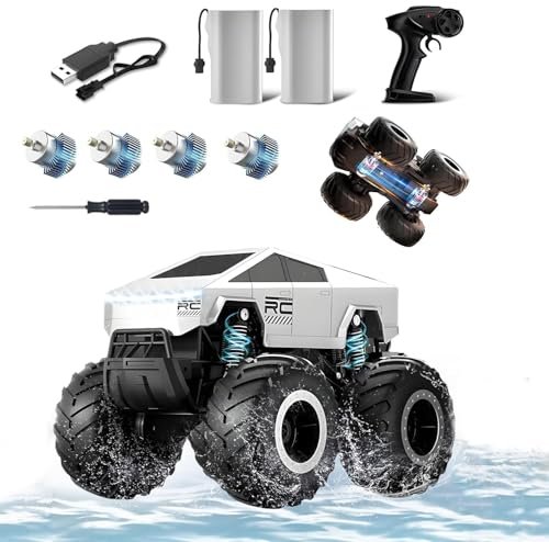 Powvan Cyber Electric RC Monster Truck 4 Wheel Steering Waterproof Remote Control Car All Terrain 4WD Amphibious Vehicle for Boys Girls Age 8+