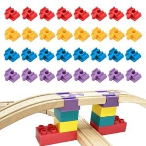 RC Train Wooden Track Accessories 32 pcs Compatible with All Major Brands Including BRIO and Amazon Basics Perfect Christmas Birthday Gift for Kids Ages 3+