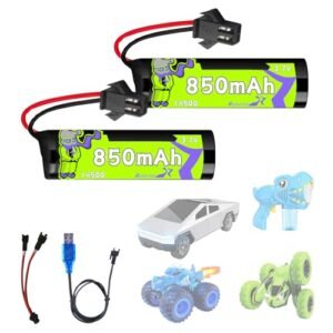 850mAh 3.7V Li-ion Battery SM2P Plug, Fits for 2.4GHz RC Monster Dinosaur Trucks,Stunt Car ,Bluejay 515 Transform RC Car DEERC Eagle Sprider S767 E35 DE38 DE40 DE50 TB202 TM141 Forklift Toy Off-2Pcs