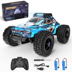 Nousali Remote Control Car, All Terrain Remote Control Truck for Boy, 2.4GHz Rc Car with Led Headlight and Two Rechargeable Batteries, 20KM/H Monster Truck Toys Gift for Adult Boys 8-12