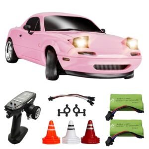 Skymaker Mazda Miata MX5 RC Drift Car 1/18 Small 2.4G RWD Drift Cars Miata RC Drift Car for Adults with LED Flip Lights (Pink with Two Batteries)