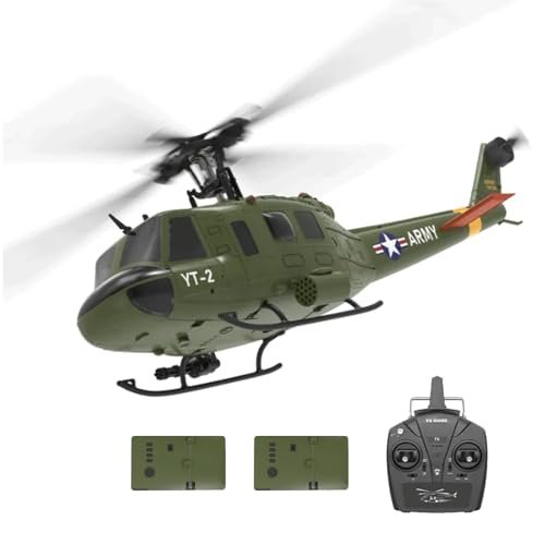 Techretroplay YUXIANG F07 UH1D RC Helicopter Flying Upside Down 1/34 Scale 6CH 2.4G 6Axis Gyro Brushless Remote Control Helicopter with Optical Flow Positioning and 2 Batteries