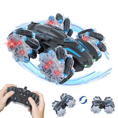 Sunnydaze MQ 9 Reaper RC Plans Double Sided Remote Control Car Stunt Toy with Lights 360 Degree Rotation for Kids Ages 6 and Up