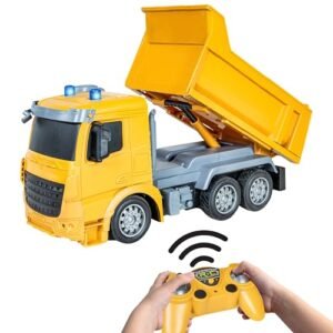 Sunnydaze Komatsu RC Dump Truck Toy 1 20 Scale Light Up Remote Control Construction Vehicle with Dump Bed for Kids Ages 3 and Up