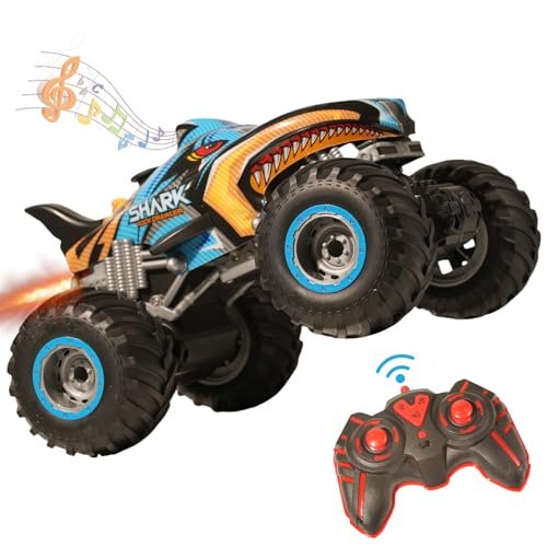 Monster Truck RC Car 2.4 GHz All Terrain 1/16 Scale with Spray Function and 2 Rechargeable Batteries for Kids and Adults