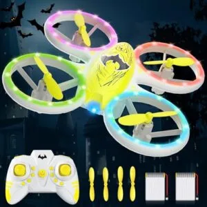 CYLION Great Planes RC Kits for Kids Easy to Use RC Quadcopter with Bat Design Altitude Hold Headless Mode Blue Green Lights Propeller Protection 2 Batteries Remote Great Gifts for Boys Age 6 12
