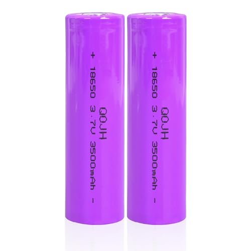 QOJH 2 Pack 18650 Rechargeable Battery Flat Top 3.7V Lithium Batteries 3500mAh High Capacity for RC Nitro Top Fuel Dragster LED Flashlights and More