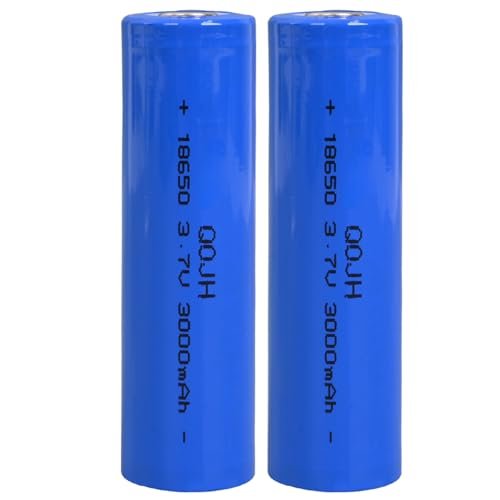 QOJH 3.7 Volt 18650 Rechargeable Battery 3000mAh High Capacity RC Car Batteries 7.2 Volt Compatible Flat Top for Flashlight Headlamp Doorbells 2 Pack Blue