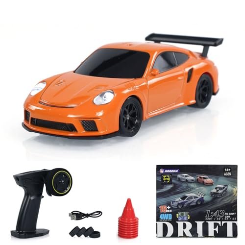 Wheelfun 1/43 Scale RC Drift Race Car Gyro 4WD Ready to Go Mini Remote Control Car High Speed Hobby Model for RC Hobby Madison WI Enthusiasts Orange