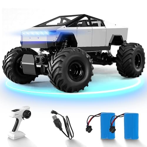 Suvabe Giant Model Peterbilt 359 RC Truck 2.4Ghz 1/8 Scale Aluminum Alloy 4WD Off Road Pickup Truck with LED Headlight and Rechargeable Battery Gifts for Adults Boys Silver