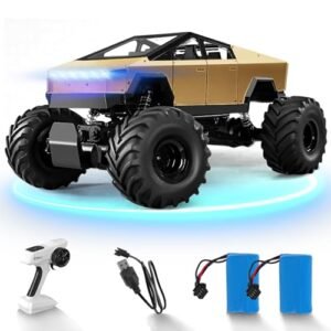 Suvabe Man 8x8 RC Truck 2.4Ghz 1/8 Scale Model Racing Car Aluminum Alloy 4WD Off Road Pickup Truck with LED Headlight and Rechargeable Battery Gifts for Adults Boys Golden