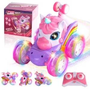 SUMEAUT Unicorn Themed Cool Custom RC Cars for Girls with 360° Rotating Stunts and LED Lights