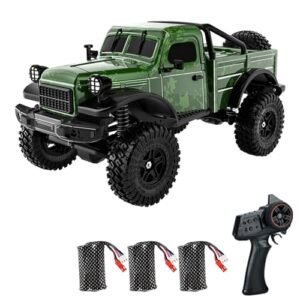 Dodoore D883 RC Crawler Pickup Truck 1 18 Scale Remote Control Car with RC Scale Calculator 2.4GHz 4WD All Terrain Off Road Rock Crawler LED Lights 3 Rechargeable Batteries for Adults Green