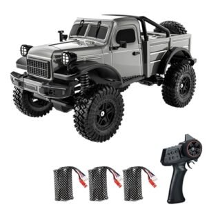 Dodoore D883 1 18 Scale RC Crawler Pickup Truck 2.4GHz 4WD All Terrain Off Road Rock Crawler with LED Lights and 3 Rechargeable Batteries for Adults Gray Perfect for RC Scale Competition