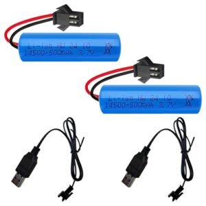 UltraPower 3.7V 500mAh Rechargeable Battery 2 Pack with SM Plug and 2 USB Charger DC Power Supply for RC Battery Charger Remote Control Equipment and Electric Toys