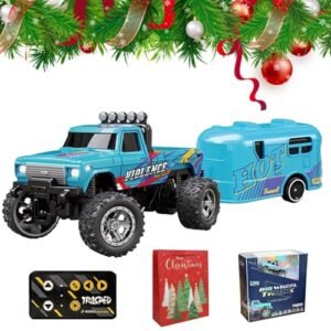 Blue Thunder Mini RC Semi Truck Build 1 64 Scale Remote Control Monster Truck With Trailer And Lights 2 4Ghz Adjustable Speed