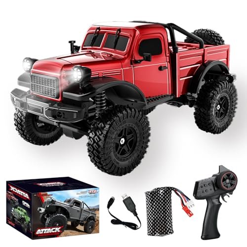 Kodbiby Dodge Dart RC Car 1/18 Scale All Terrain Remote Control Crawler 2.4 GHz 4WD Off Road Rock Car with Alloy Frame Shock Absorber 45°Climbing Gifts for Kids Beginners