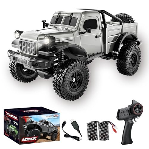 Kodbiby Dodge Magnum RC Car 1/18 Scale All Terrain Remote Control Crawler 2.4 GHz 4WD Off Road Rock Car with Alloy Frame Shock Absorber 45°Climbing Gifts for Kids Beginners