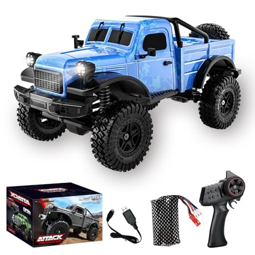 Kodbiby RC Pickup Truck C8813 Dodge Pickup 1/18 Scale All Terrain Remote Control Crawler 2.4 GHz 4WD Off Road Rock Car with Alloy Frame Shock Absorber 45 Degree Climbing Gifts for Kids Beginners