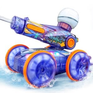 BEZGAR RC Helicopter with Water Gun Pool Toys for Kids Amphibious Remote Control Car for Ages 6 12 Stunt Boat with Light Blue