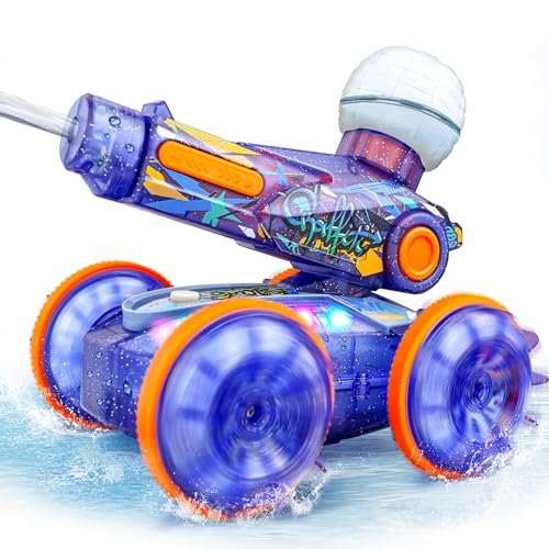 BEZGAR RC Helicopter with Water Gun Pool Toys for Kids Amphibious Remote Control Car for Ages 6 12 Stunt Boat with Light Blue