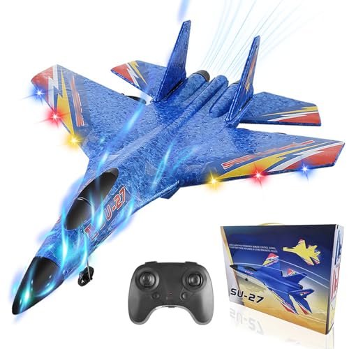 Gravity Gliders RC Foam Buster Airplane 4 Rotor LED Light 2.4GHz 2 Channels with Auto Balance Gyro Easy to Fly for Adults Kids Beginners Blue