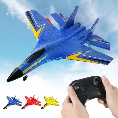 Hknbj Foam Board RC Planes 2.4GHz Remote Control Airplane Toy for Kids and Adults Blue Gravity Glider Foam RC Fighter Jet