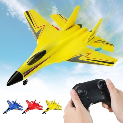 Hknbj ARF Foam RC Planes 2.4GHz Remote Control Airplane Toy for Kids Adults Gravity Glider Foam RC Fighter Jet Yellow