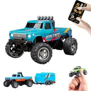 Flashstar Mini Monster Truck RC Car 1/64 Scale Remote Control Vehicle with Adjustable Speed and Lights Blue B