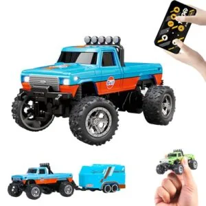 Flashstar Mini RC Scale Truck 1 64 Monster Truck Remote Control Car with Lights 2 4Ghz Remote Speed Steering Adjustable Blue A