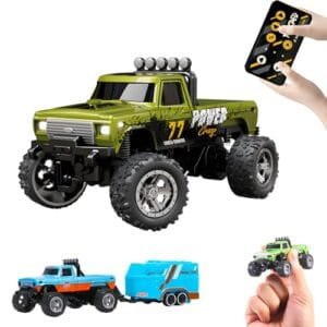 Flashstar Mini RC Truck Monster Truck 1 64 Scale Remote Control Car with Lights 2 4Ghz Speed Steering Adjustable Green