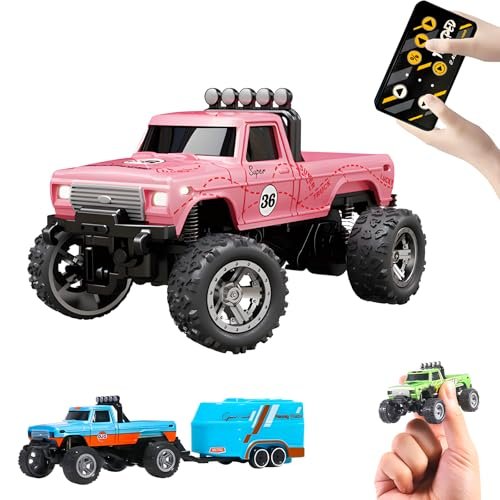 BINGONE 1 24 Scale Monster Truck RC Mini Alloy Remote Control Car with LED Lights 2.4Ghz Adjustable Speed Pink