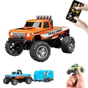 BINGONE Large Scale RC Monster Truck 1/64 Scale Mini Alloy Remote Control Car with LED Lights and 2 4Ghz Adjustable Speed Steering Orange