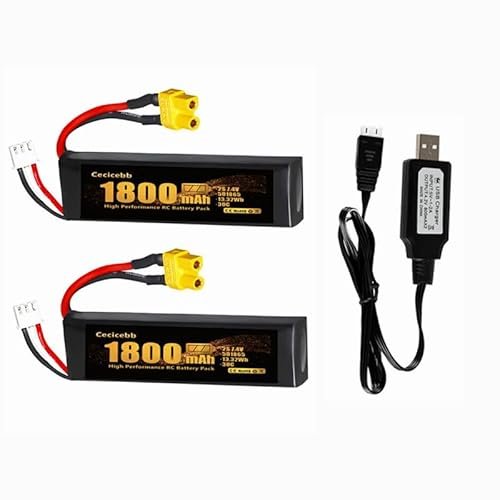 Cecicebb 7.4V 1800mAh 30C Lipo Battery Pack with XT30 Plug for Airsoft Guns