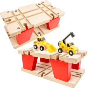 Hoarost 2 Pcs Wooden Train Track Expansion Packs for RC Track Business Plan Enthusiasts 2 Level Overpass Wood Railroad Tracks