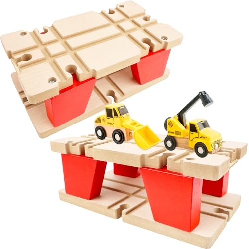 Hoarost 2 Pcs Wooden Train Track Expansion Packs for RC Track Business Plan Enthusiasts 2 Level Overpass Wood Railroad Tracks