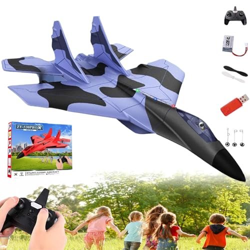 Wonstorex Unbreakable RC Fighter Jet 2.4GHz Remote Control Plane with Lights and Automatic Balance Gyro Black