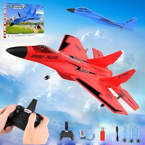Wonstorex Rc Plane Jet Crash Proof 2.4ghz Remote Control Fighter Model Toy ZY530 with Automatic Balance Gyro and Lights Red