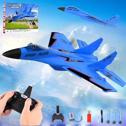 Wonstorex RC Plane Jumbo Jet 2.4GHz Remote Control Fighter Model Toy with Gyro Stabilization and LED Lights Blue ZY530
