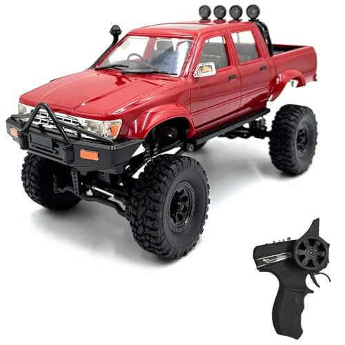 Dodoore WPL C64 1 1/16 Scale RC Driver Remote Control Truck 4WD All Terrain Off Road Crawler with LED Lights Rechargeable Battery for Adults Red