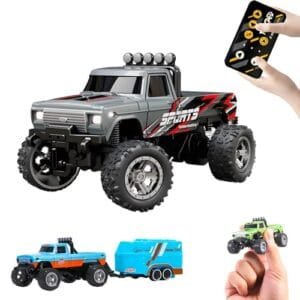 YKLWORLD 1:64 Scale Mini Monster Truck Autonomous RC Car Racing with Lights 2.4GHz Off Road USB Rechargeable Adjustable Speed for Kids Indoor Outdoor Grey