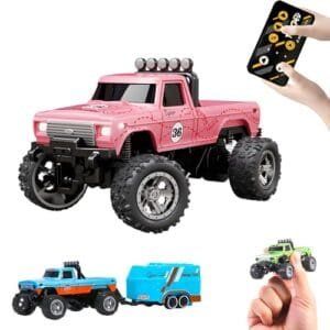 YKLWORLD Mini Monster Truck 1/64 Scale Remote Control Car with Lights for Indoor RC Car Track Racing Pink