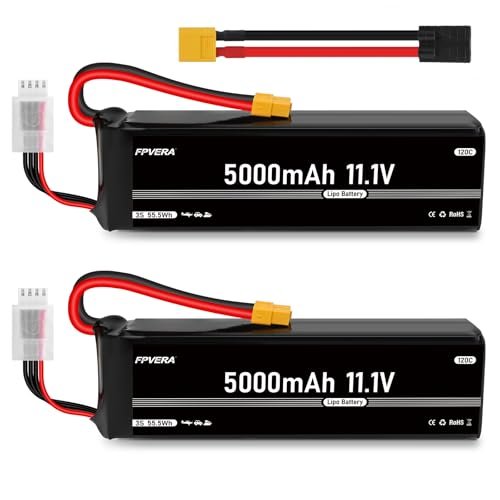 FPVERA 11.1V 3S LiPo Battery 5200mAh 80C with TR Plug for RC Models 2 Packs