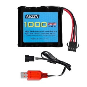 AMZZN 7.4V 1000mAh 2S Li-ion Battery with SM-4P Plug and USB Charging Cable for DE36W DE65 NO.1809 RC Toy Car, Off-Road Vehicle Climbing Drift Racing Battery