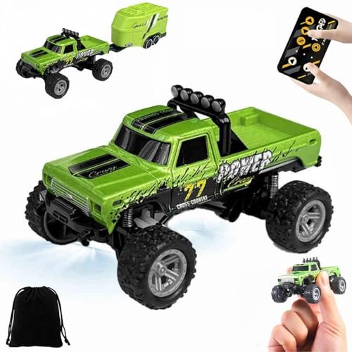 1 64 Scale RC Semi Tow Truck with Lights and Rechargeable Battery 2 4Ghz Remote Control Alloy Mini Monster Truck Speed Adjustable Green