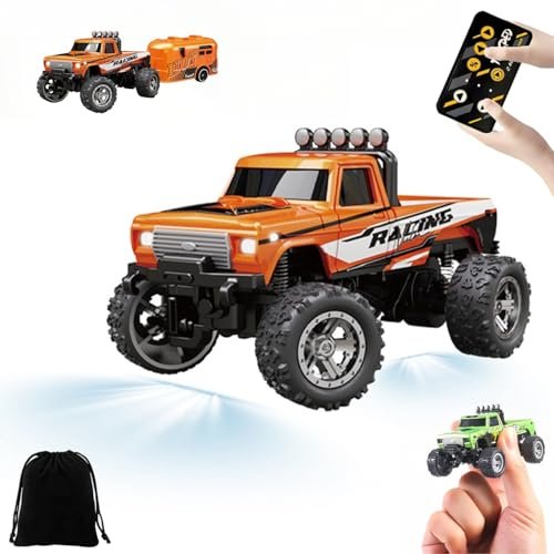 1 64 Scale Mini RC Semi Dump Truck with Lights 2 4Ghz Remote Control Rechargeable Alloy Speed Adjustable Orange