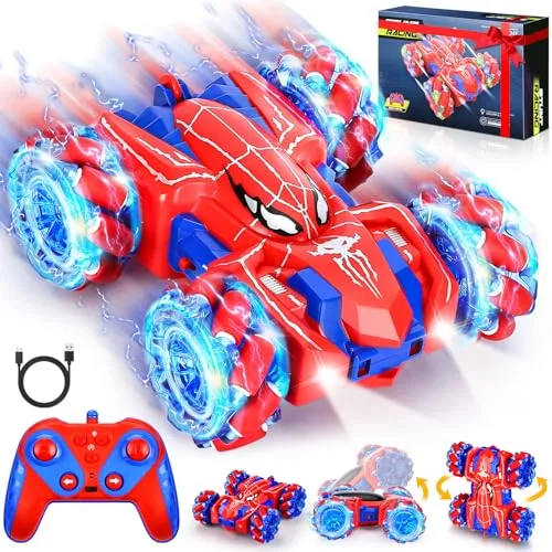 Beiqiden Acme Racing RC Cars Spider Remote Control Stunt Car for Boys 4 12 Years 360 Degree Rotating Double Sided Rechargeable 2.4Ghz 4WD Off Road Racing Car with Cool Headlights Red1