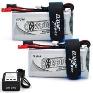 elxjarpower RC 3.2 Tires Compatible 7.4V 2800mAh LiPo Rechargeable Battery with USB Charger for Radiolink RC8X RC Transmitter